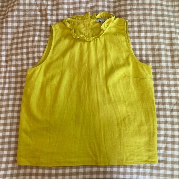 Ophelia Roe Chartreuse Ruffle Collar Top Linen Blend Size Medium - Picture 1 of 6